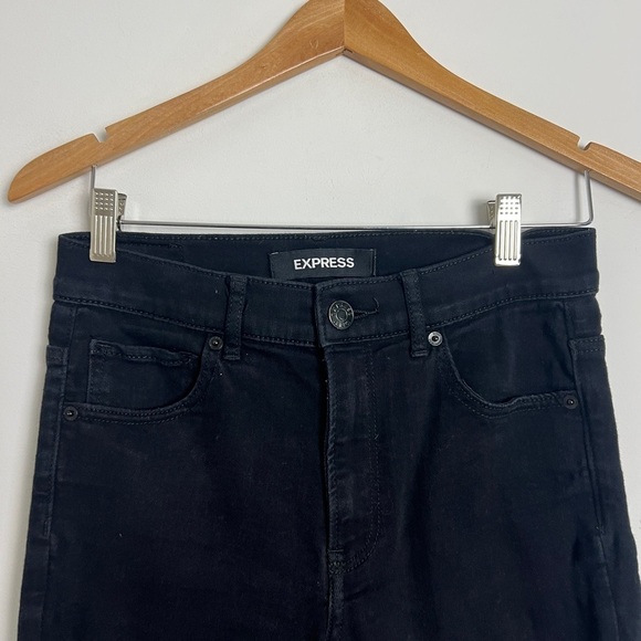 Express Black High Waisted Ripped Knees Stretch Leggings Jeans Size 28 - Picture 8 of 11